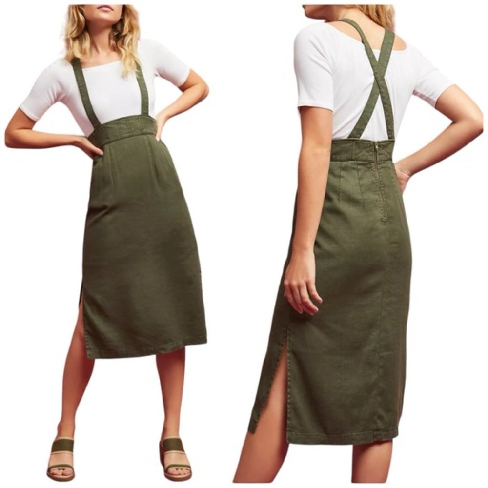 Maeve Anthropologie Linen Pinafore Suspender Midi Length Dress Skirt